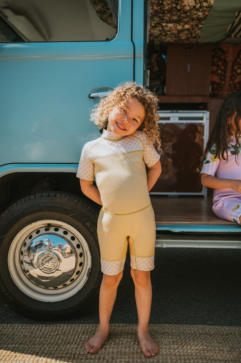 Kids Short Wetsuit in Sage Striped